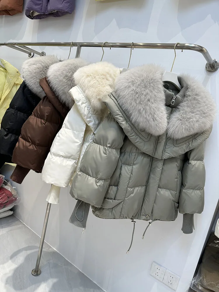 Женская куртка из натурального гусиного пуха с воротником лисьего меха
