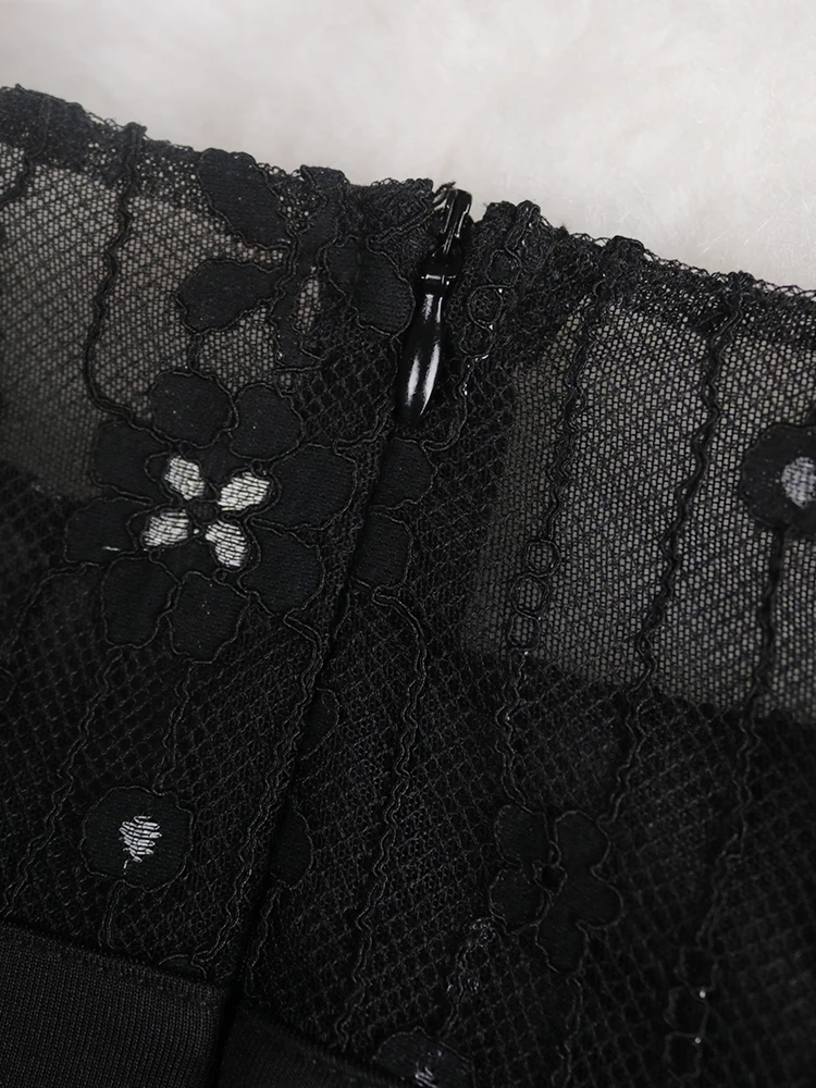 Curve Dress Office Lady Black Short Lantern Sleeve Elegance Lace Patchwork Bodycon Long Dresses Plus Size 4XL 5XL Summer 2023