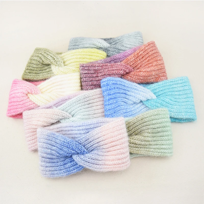 

Gradient Color Knitted Headband Tie-dyed Cross Hair Band Warm Hair Accessories Colorful Crochet Headwrap Wide Headpieces