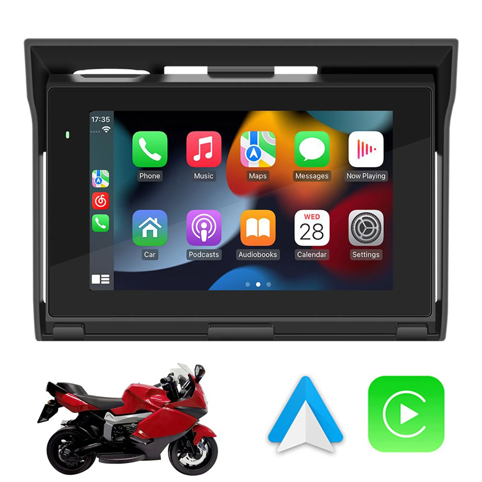 

5-дюймовый сенсорный экран для мотоцикла с двойным Bluetooth, специальный навигатор IPX65, водонепроницаемый Мото монитор, беспроводной Apple CarPlay/Android