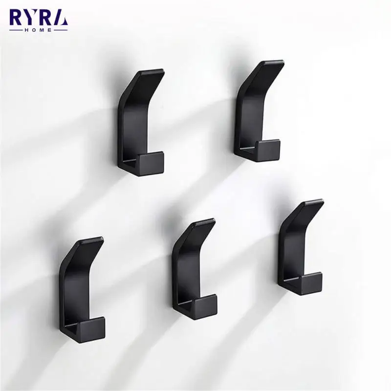 

Space Aluminum Double Hook Rustproof Solid Hook Multifunctional Black White Hook Self Adhesive Clothes Coat Hooks Home Storage
