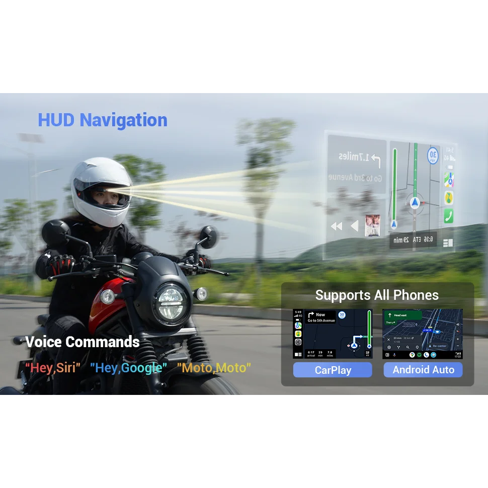 Фото Мотоциклетный шлем с HUD-дисплеем, навигационным устройством, Bluetooth-наушниками, камерой заднего вида и функцией записи вождения. №1