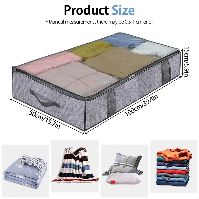 Underbed Clothing Organizer Clear Cover Foldable with Carry Handles Breathable Under the Bed