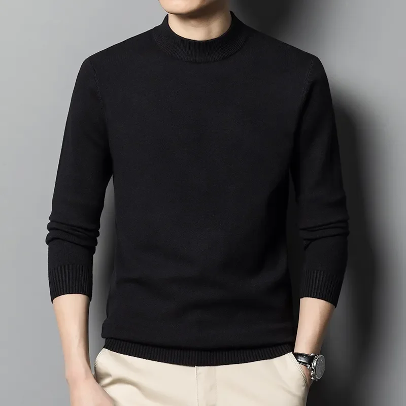 Men Sweater Half-turtleneck Slim Fit Long Sleeved Warm HighEnd Casual Knitting Base Shirt Autumn Winter New Trend Fashion