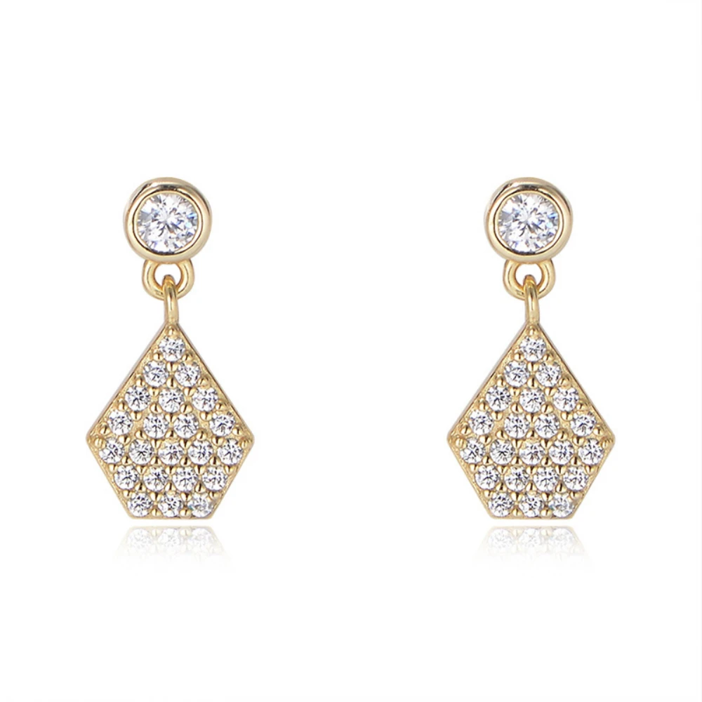 

S925 Sterling Silver Geometric Polygon Micro Zircon Gemstone Earrings For Women Advanced Feeling Ins Diamond Temperament Women's