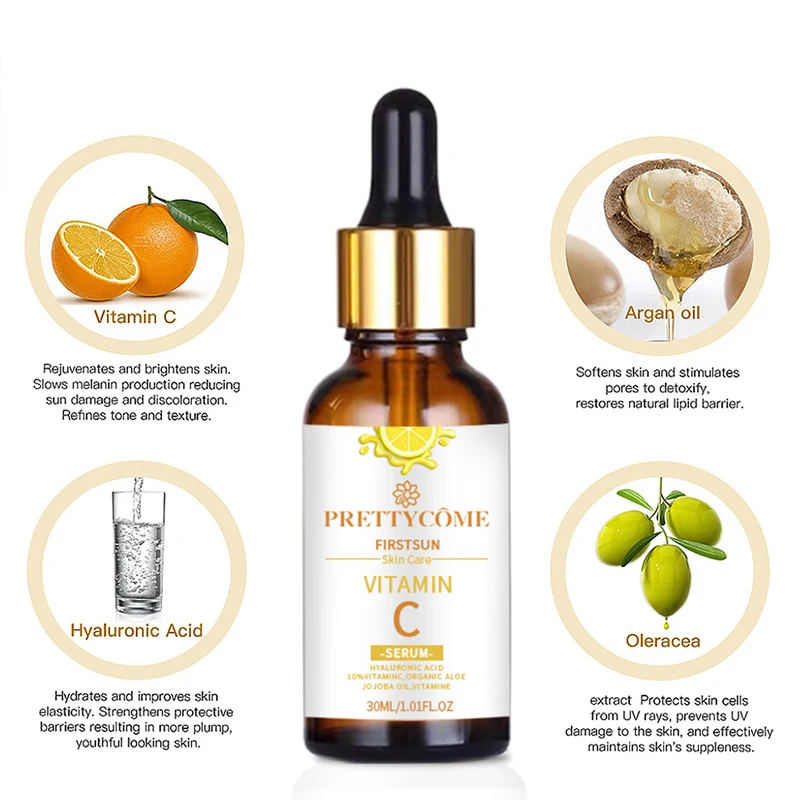 Prettycome витамин С лицо сыворотка отбеливающий гиалуроновая кислота противоморщинный антивозрастной увлажняющий выцветание темных пятен уход за лицом включить.