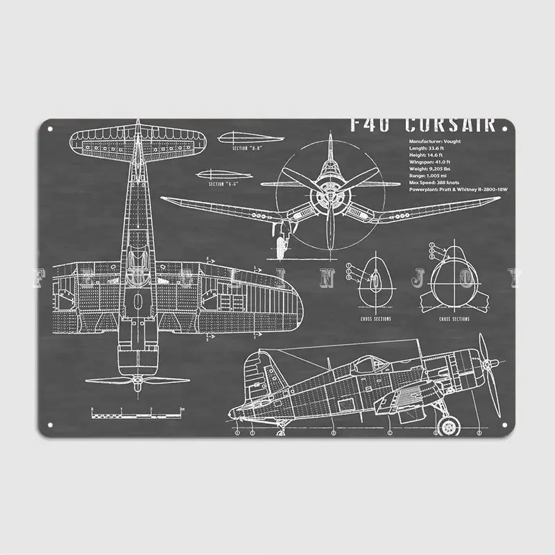 

F4u Corsair Airplane Print Metal Plaque Poster Cinema Kitchen Pub Garage Vintage Plaques Tin Sign Poster