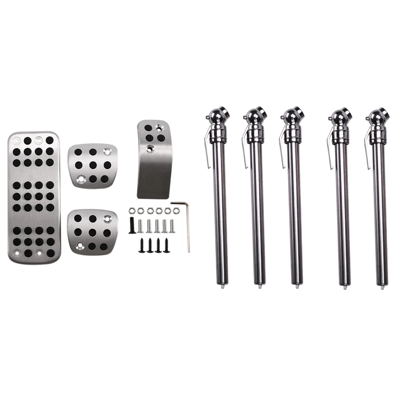 

5 Pack Pencil Tire Pressure Gauge 5-50 PSI Universal with 1 Set Silver Accelerator Brake Clutch Footrest Pedal Pad