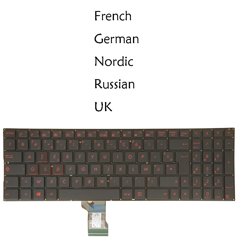 

UK French German Nordic Russian Keyboard For Asus ROG G501Vw, Red Backlit