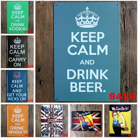 Мотивирующий знак для виски Keep Calm and Drink металлический жестяной постер Настенный