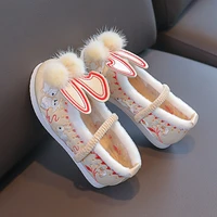 kids embroidered rabbit sweet shoes girls casual shoes chinese style traditional holiday performance warm cotton shoes winter