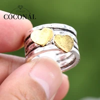 coconal womens punk silver gold color heart love wide ring retro fashion trend hip hop rock party popular jewelry gift