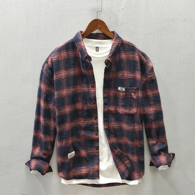 

Plaid Top Men's Casual Coat Men Autumn Cotton Loose Shirt 2022 Tide Long-sleeved Youth Clothing Shirt Japanese Spring Striped