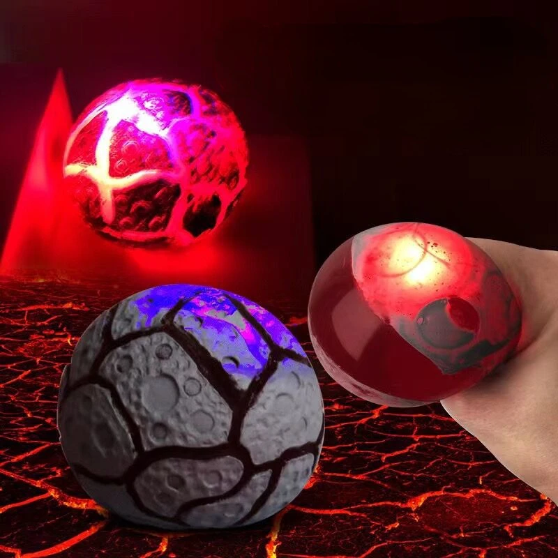 

LED Flahing Light Up Metborite Squeeze Ball TPR Antistress Stress Relief Hand Fidget Toy Squishy Stressball for Kids Adults