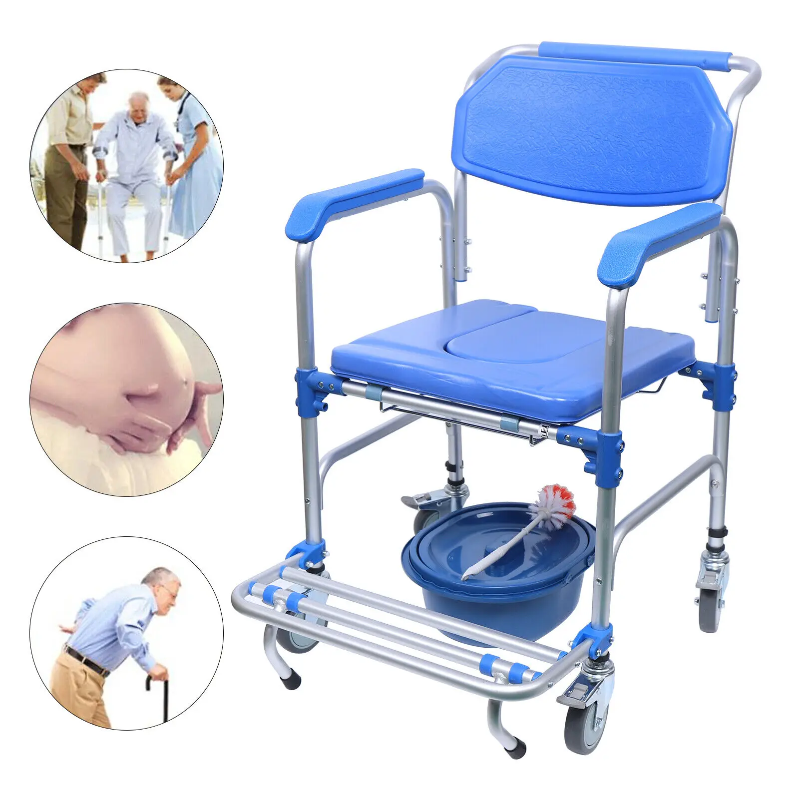 

Potty Chair Commode Chair Toilet Wheelchair, Portable Shower Chair Commode Chair Toilet Seat with Casters Elderly Potty Chair
