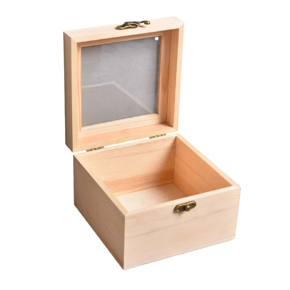 

Wooden Square Hinged Storage Boxes Craft Gift Storage Container Dust Jewelry Box Wodden Leather Storage Organizer Earring Holder