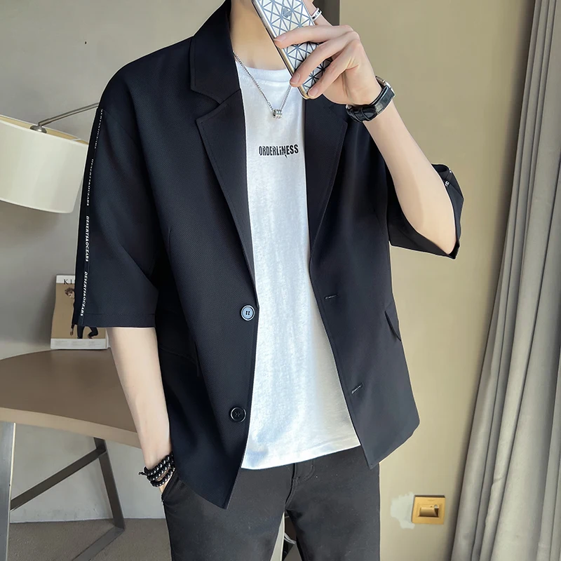 

Летние мужские блейзеры с коротким рукавом, повседневный свободный красивый костюм