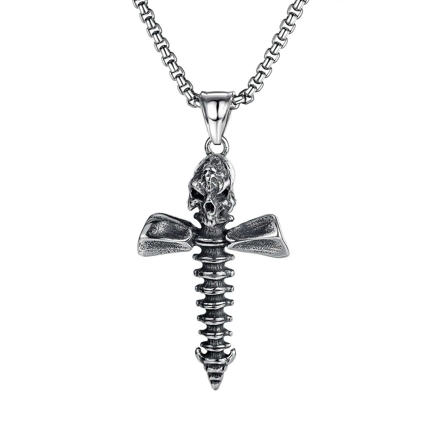 

Classic Creative Skull Screw Cross Pendant Men's Titanium Steel Necklace