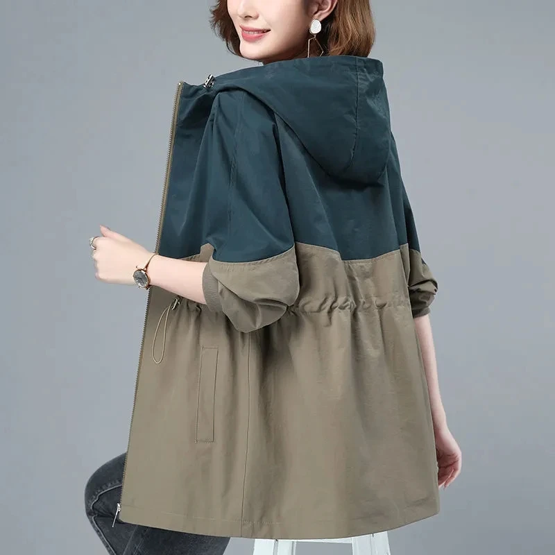 

Ветровка женская с капюшоном, базовая Свободная куртка, Повседневная Уличная одежда с капюшоном, весна-осень 2023