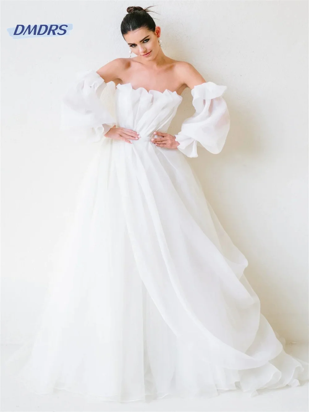 Платье Свадебное ТРАПЕЦИЕВИДНОЕ со съемными рукавами