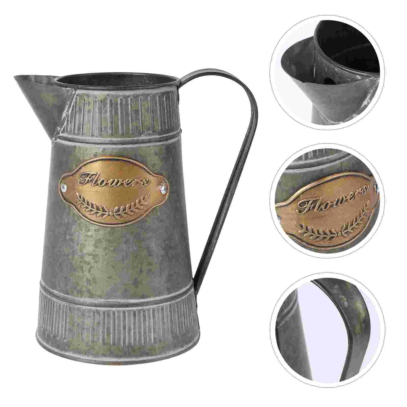 

Flower Vase Bucket Metal Farmhouse Pot Rustic Vintage Country Pitcher Centerpiece Wedding Galvanized Planter Can Wateringhome