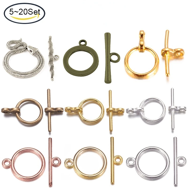 

5-20Set 15x2mm Tibetan Style Toggle Clasps Flat Round Cadmium Free &Nickel Free&Lead Free Golden for DIY Necklace Jewelry Making