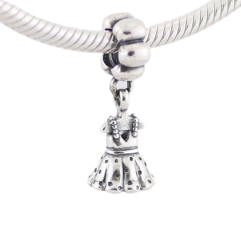 

Top Quality S925 Sterling Silver Bead Party Girl Dress Dangle Charm Fit Women Bracelet Bangle DIY Jewelry Birthday Gift