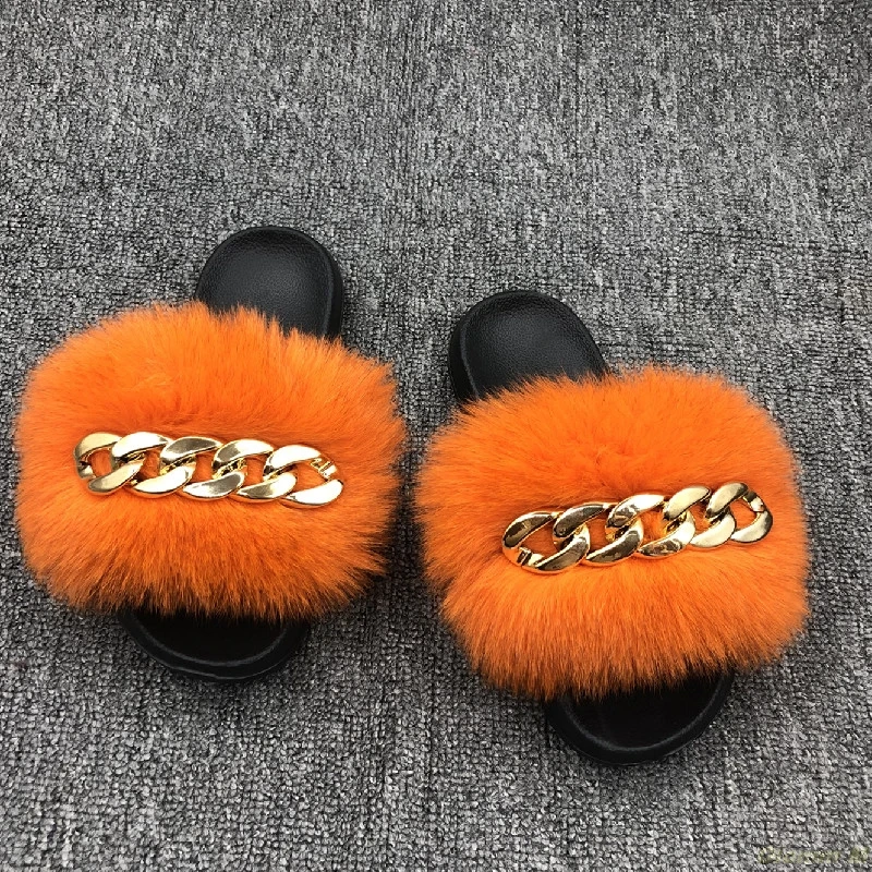 Пушистые шлепанцы тапочки из натурального лисьего меха енота дизайнерские с