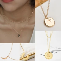 brand gold rose cross pendant necklace for women crystal moon sweater chains fashion multilayer stainless steel clavicle chain