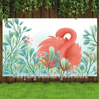 Hot Pink Flamingo In Bushes Photo Backdrop Newborn Baby Shower 1st Birthday Room Decor Vinyl Poster Photo Background