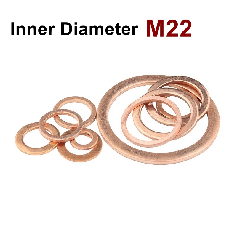 Arandela plana de cobre M22 junta de sellado diámetro interior 22mm anillo de sellado hoja delgada T3 arandela de cobre rojo