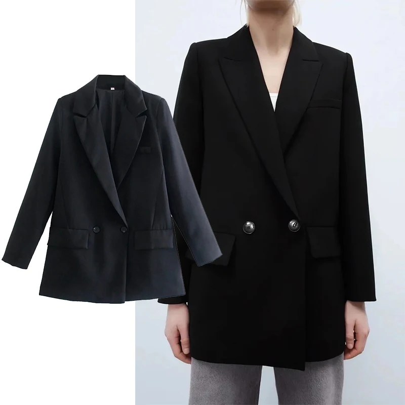

Женский двубортный Блейзер TRAF ZA, винтажный пиджак с длинным рукавом и карманами, верхняя одежда, 2022