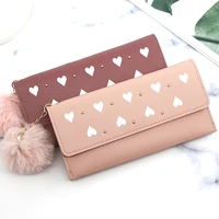 womens purses long wallets pure color wool ball bow clutch bag card coin purse standard wallets pu solid polyester wallet