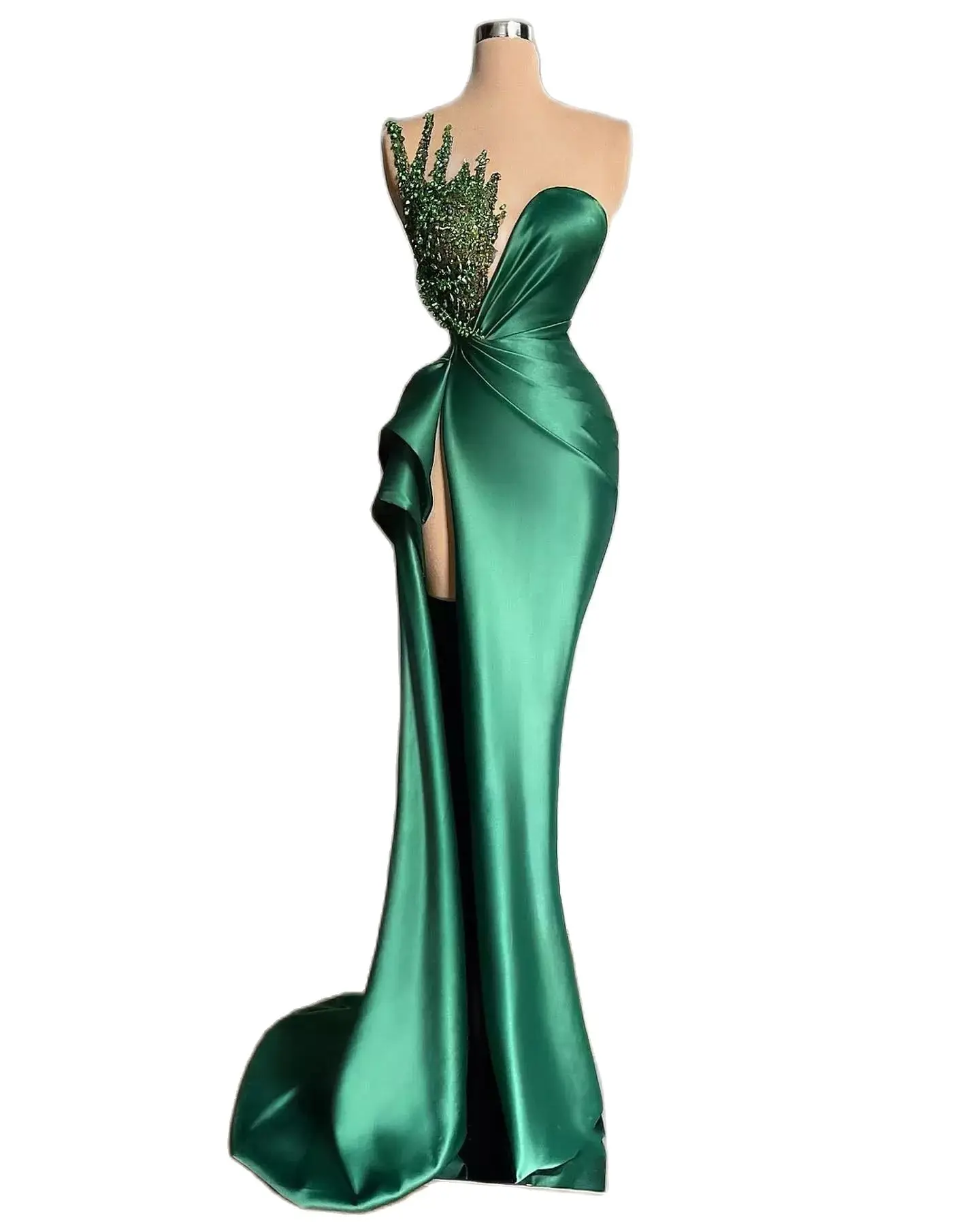 

Новый год охотничьи Зеленые Вечерние платья русалки для африканских женщин Длинные Сексуальные боковые с высоким разрезом блестящие бусин...