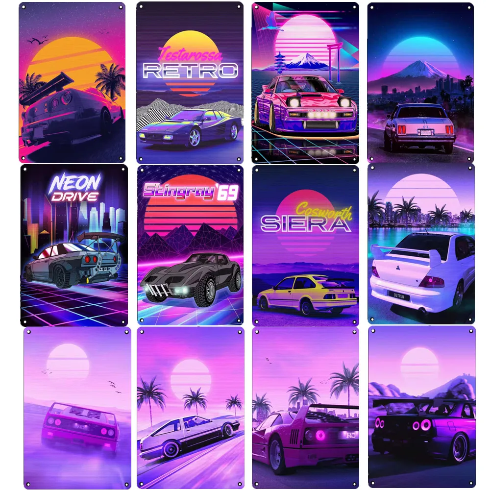 

Металлический постер, Токийский уличный гоночный Nissan Neon 80S, жестяная железная вывеска, настенное искусство, украшение, табличка, домашняя жи...