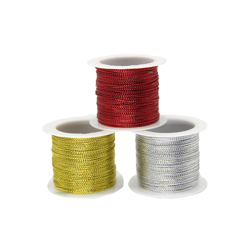 

Cord Metallic String Tinsel Rope Embroidery Thread Tag Craft Ribbon Beading Polyester Stretch Line Braided Bracelet Silver