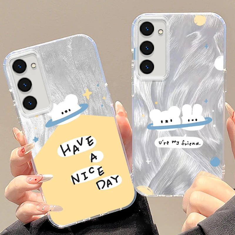 Белый кролик Lucky Friend для Samsung S24 S23 S21 FE Plus Ultra A03 A25 A23 A22 A21S A15 A14 A12 5G перьевая Пряжа