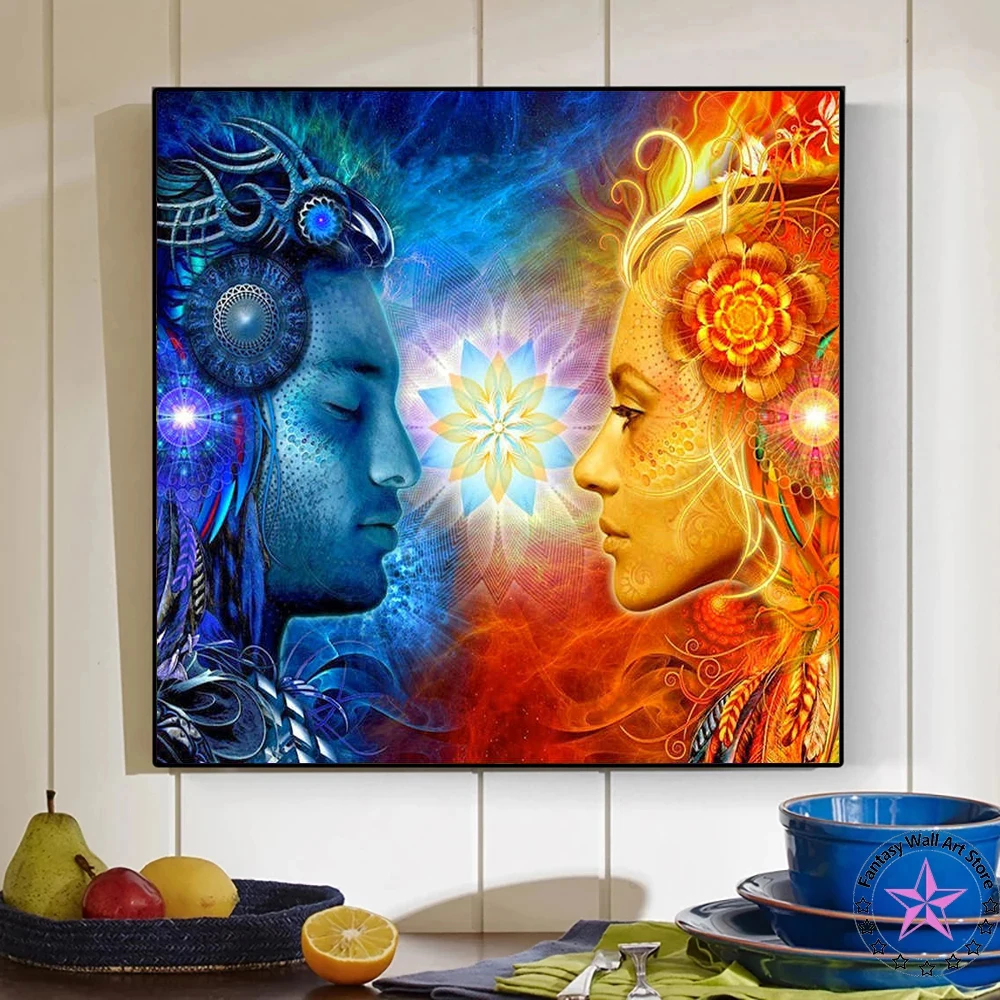 

Tantra Shiva and Shakti Canvas Painting Abstract Lover Kiss Poster Hindu Gods Wall Art and Print Picture Cuadros Room Home Decor