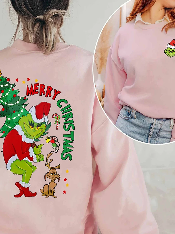 

Christmas Casual Front and Back Print Crew Neck Sweatshirt