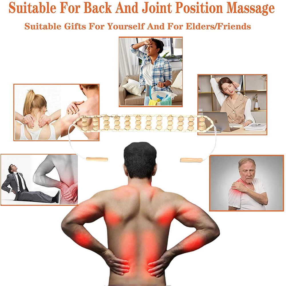 TCCRE Wood Back Massage Roller Rope Therapy Cellulite Tools Self For Neck Leg Pain Relief | Красота и здоровье