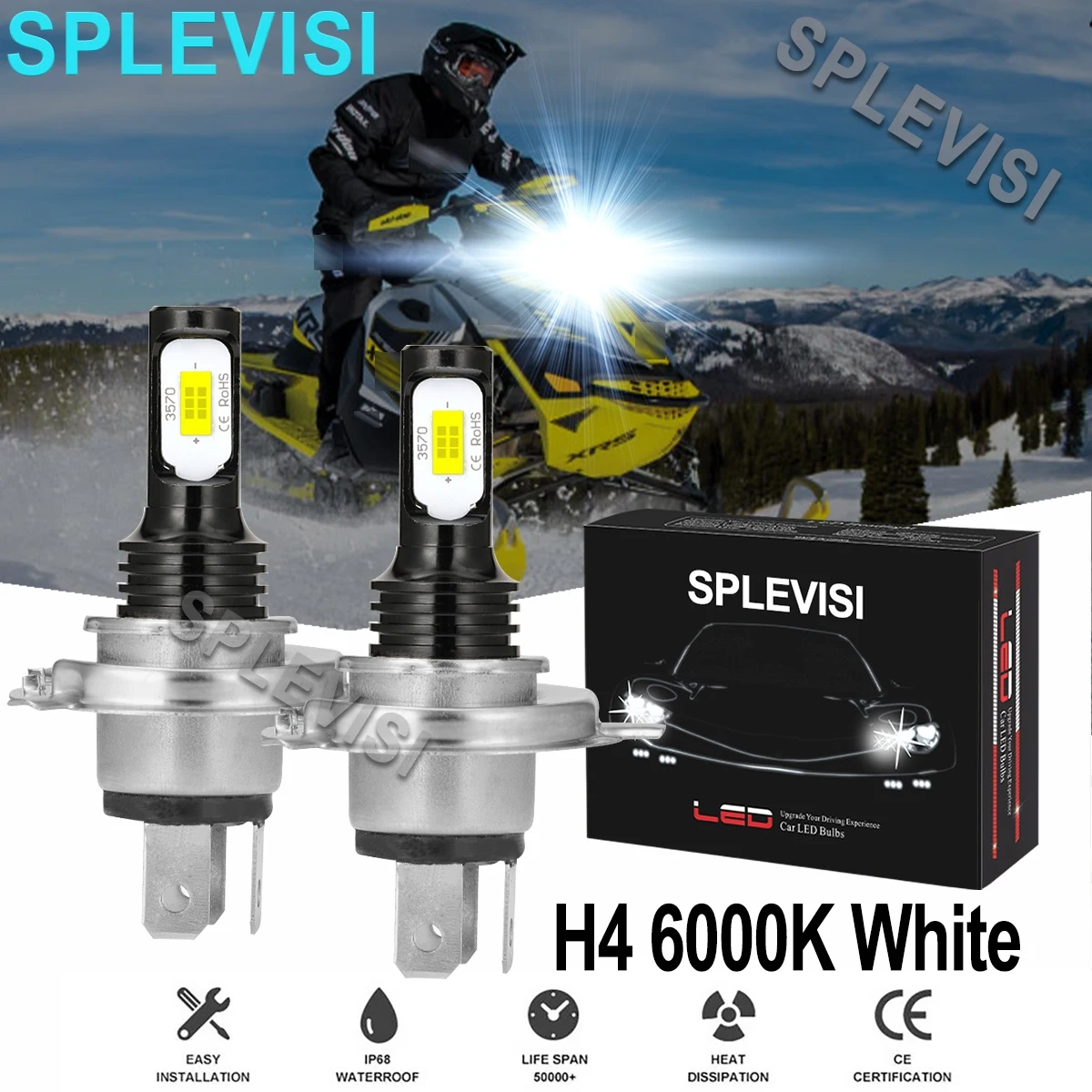 2x 70W White LED Headlights For Ski-Doo Renegade X 600 800R 1200 XRS 800R Snowmobile