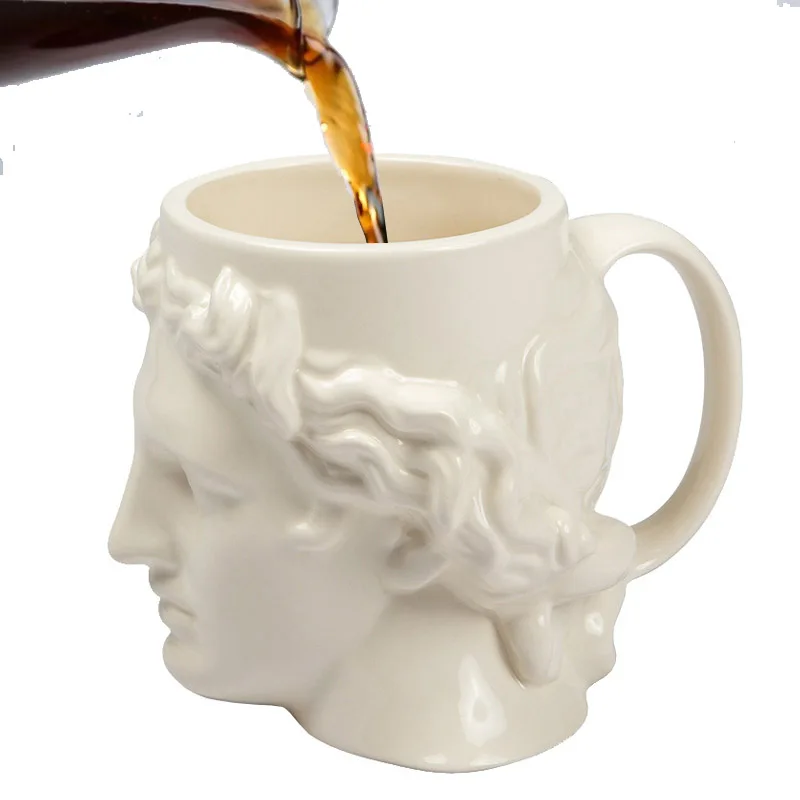 

Creative Character Shape Ceramic Cup Ancient Greece Apollo David Head Mug Sculpture Coffee Cup Desktop Ornaments Pen Holder