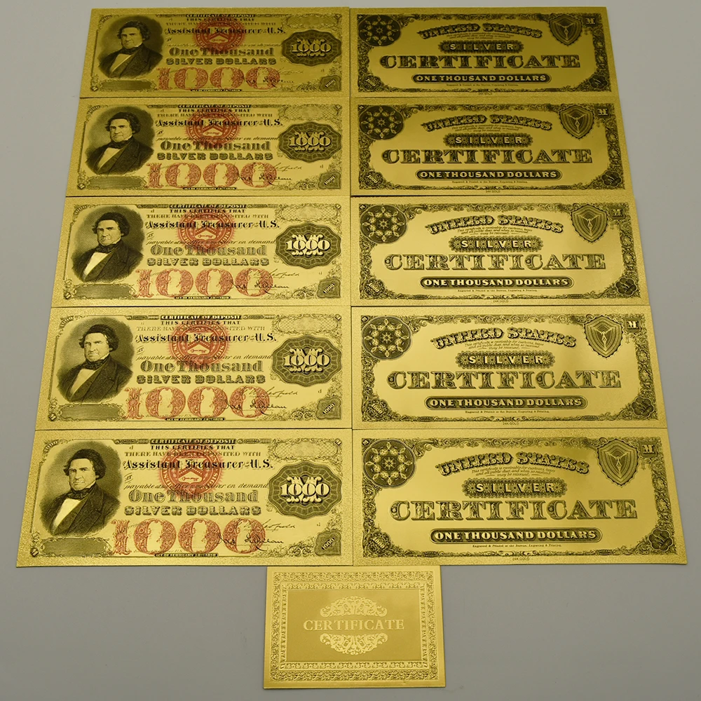 

10pcs/lot 1878 US $1000 Gold Foil Banknotes Fake Money Commemorative Banknotes Collection Gifts