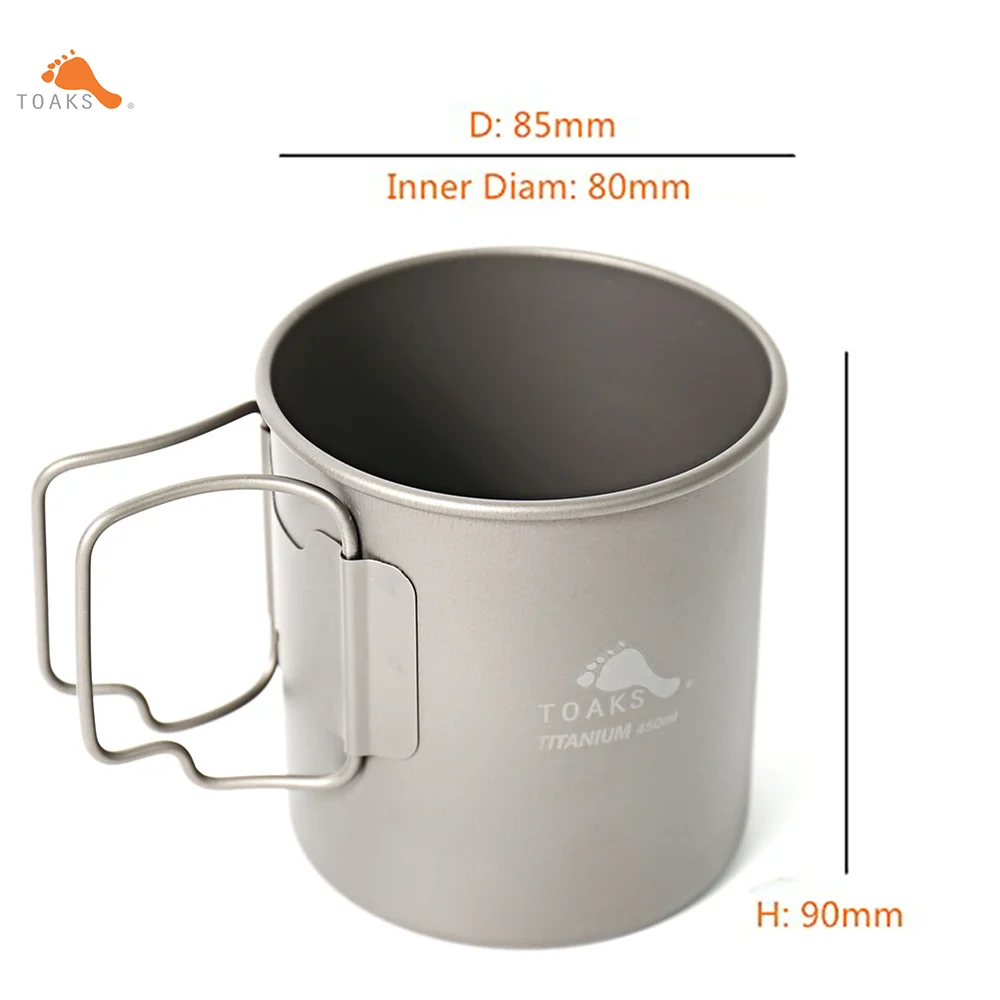 

TOAKS Titanium 450ml Camping Equipment Portable Cup Ultralight Foldable Handle Outdoor Mug Without Lid Hiking Tableware CUP-450