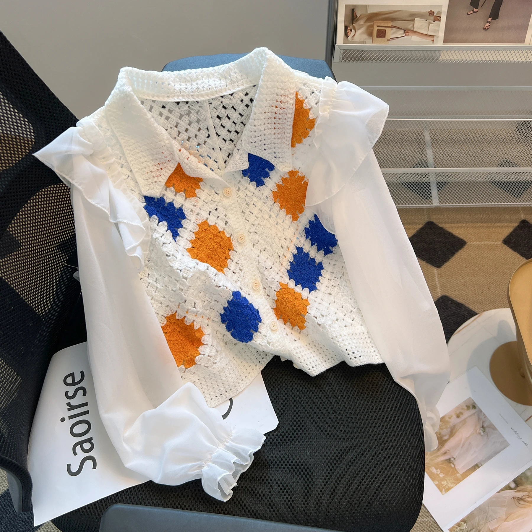 Женская рубашка и блузка в стиле пэчворк 90-х Y2k винтажная Корейская Харадзюку 1920-х