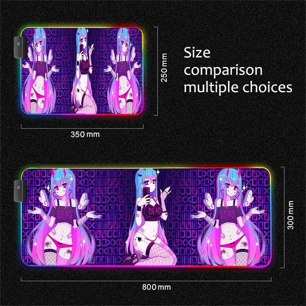 moneko anime game mouse pad rgb mini laptop keyboard pad lock dsek mat led color light mouse pad xxl gamer gaming accessories free global shipping
