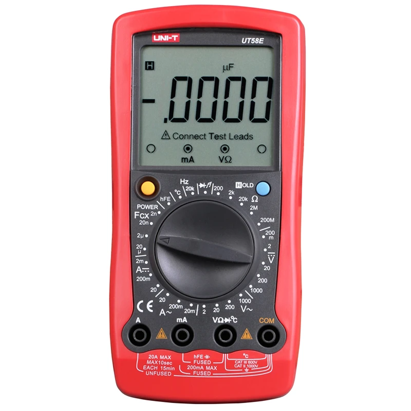 

UNI-T UT58E Digital Multimeter 20000 counts AC DC 20A Ammeter 1000V Voltmet Ohmmet Capacitor Temperature Transistor Tester UNI-