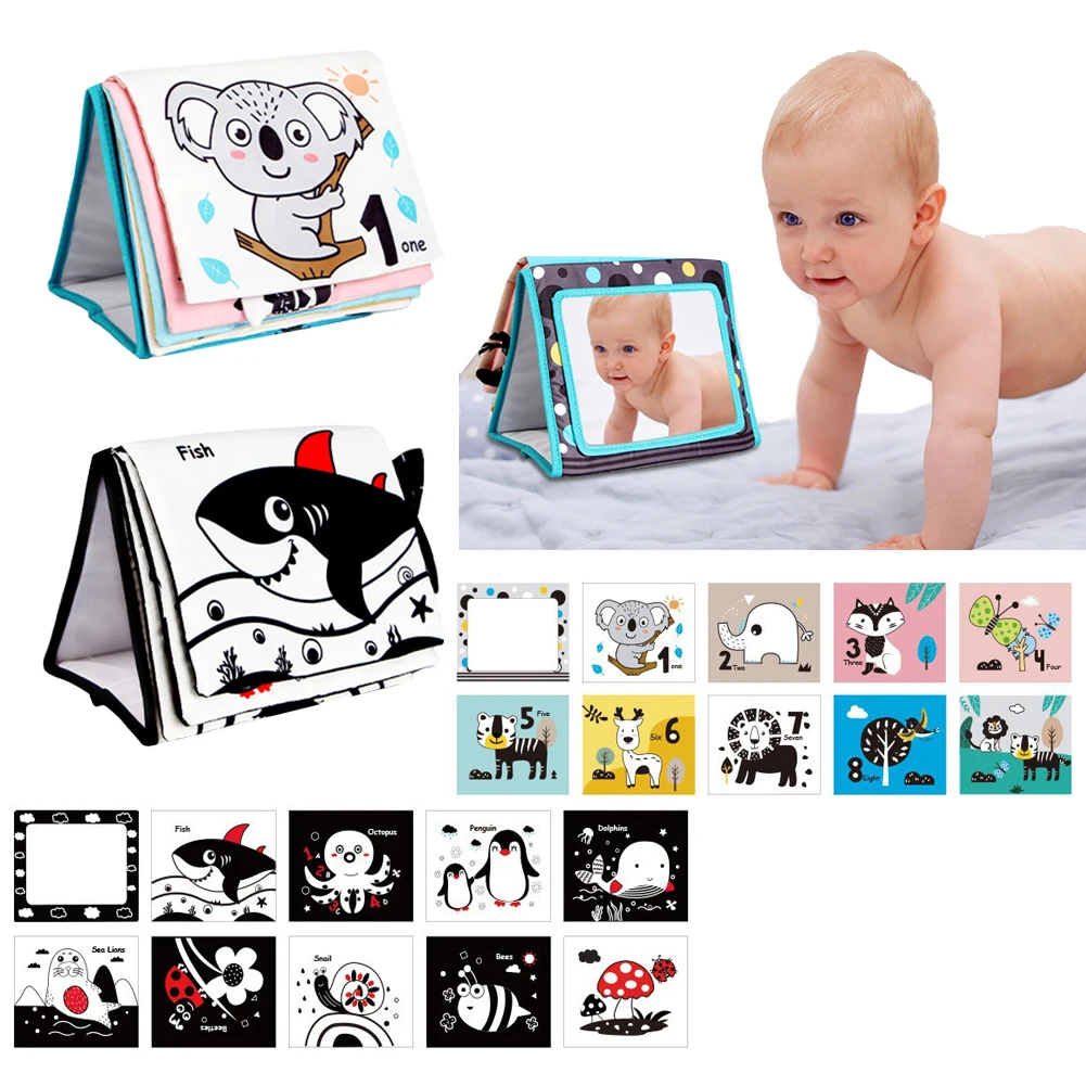 

Детская зеркальная книга Монтессори, сенсорные игрушки для ползания, календарь, зеркальная книга, черный белый контраст, развивающая книга ...