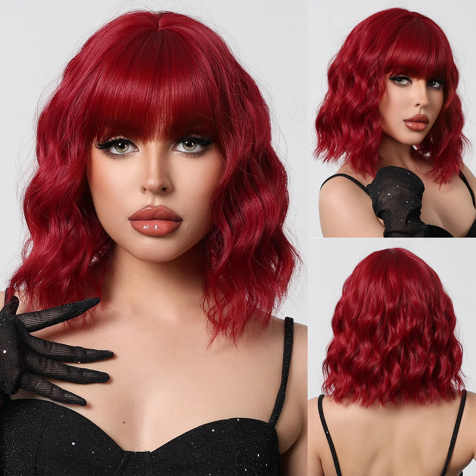 Красные парики с глубокими волнами и завитками 1920-х годов синтетическое волокно