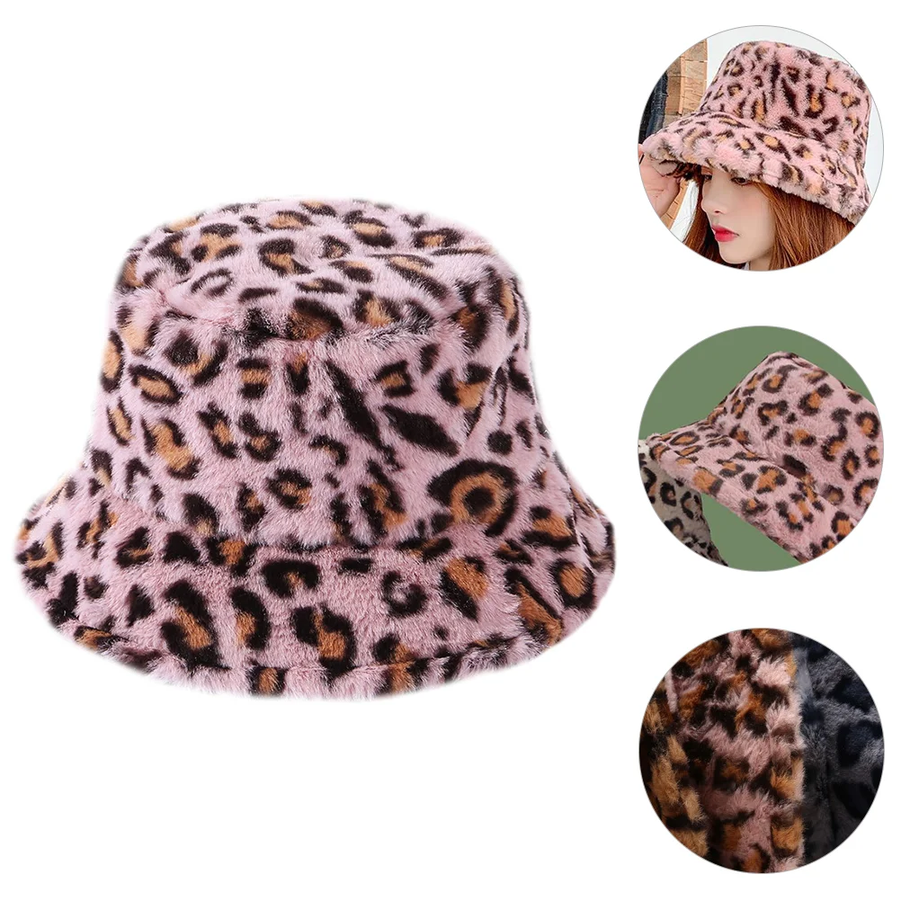 

1Pc Fluffy Plush Fisherman Hat Leopard Printing Bucket All-Match Travel